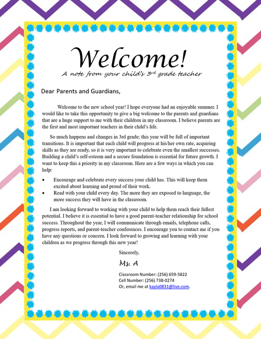 Welcome Letter Language Arts with Ms A